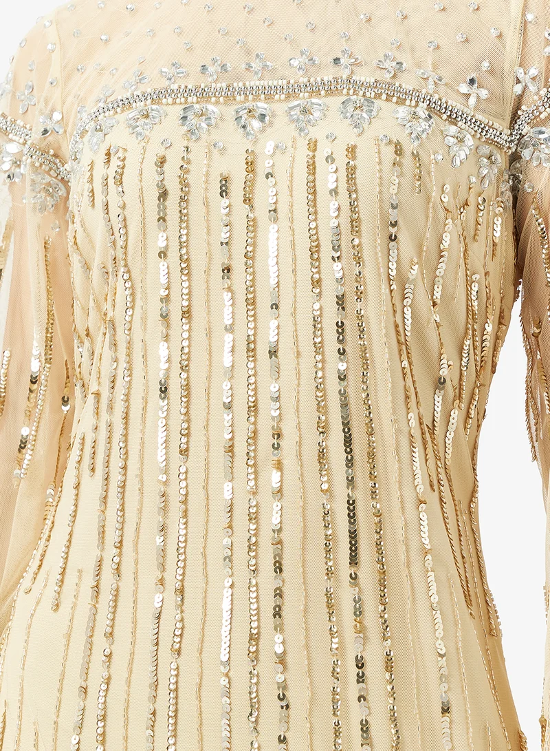 Namshi x  Bead Embellished Evening Gown with Cape Sleeves for Women | Best Price UAE